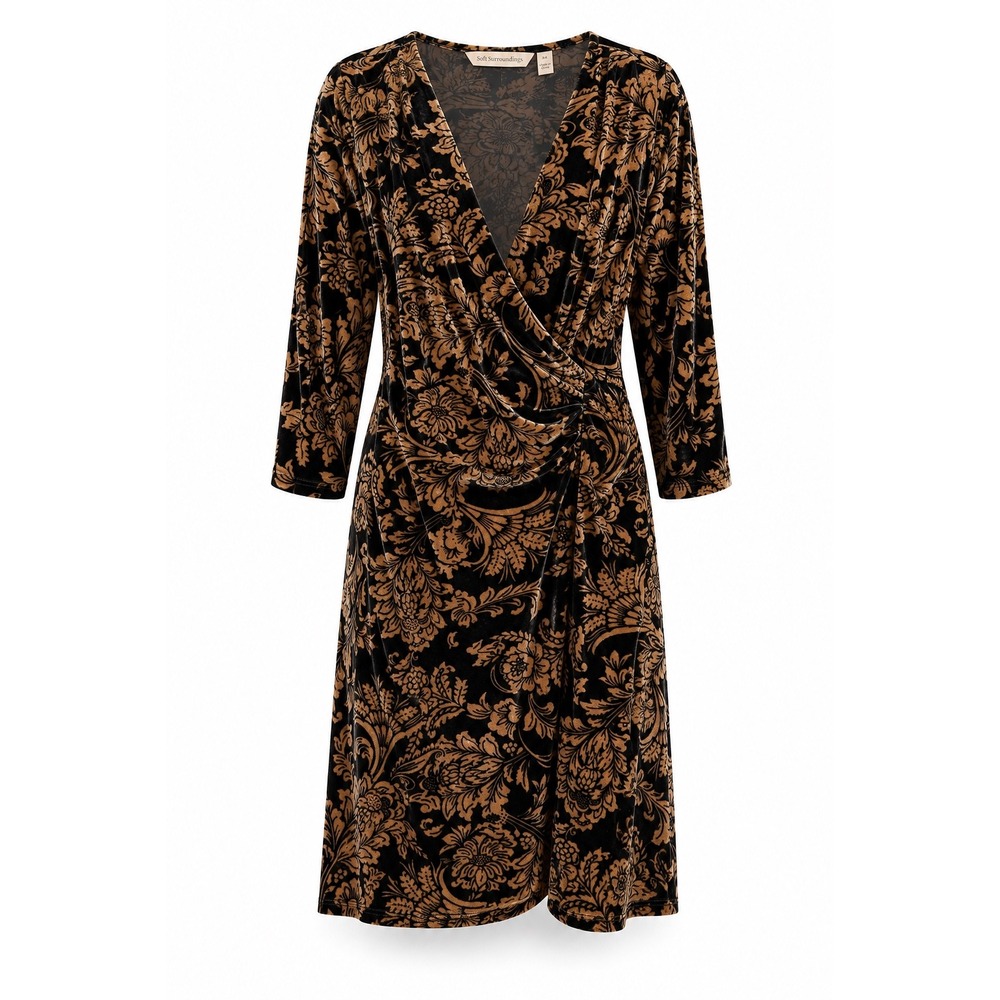 NWT Soft Surroundings Hyannis Dress Black Brown Floral Velvet Midi Faux Wrap 3X